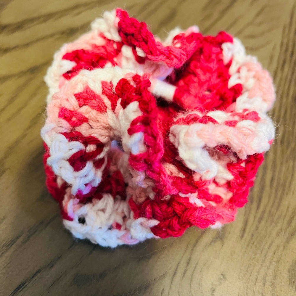 2 brand new handmade pink multicolored crocheted scrunchies.